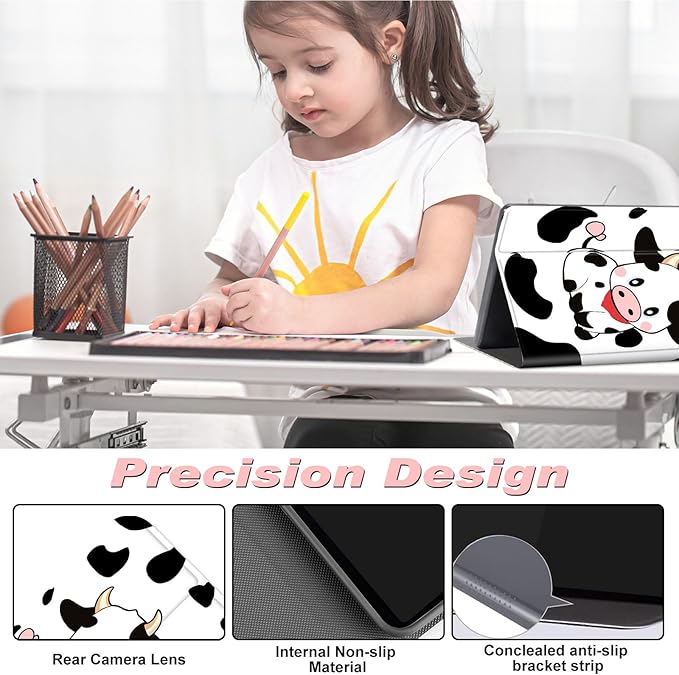 for All-New Kindle Fire 7 Tablet Case (12th Gen, 2022 Release),Slim Lightweight Smart Shell Stand Cover with Auto Wake/Sleep for Amazon Fire 7 Kids Tablet,Black White Milk Cow