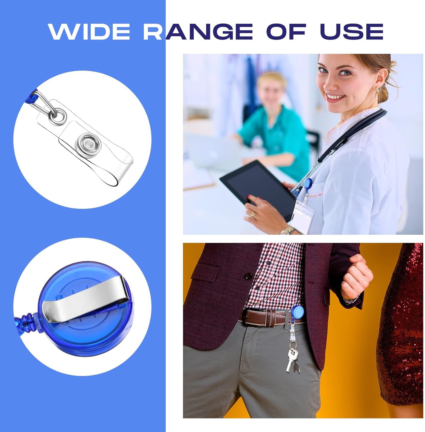 Zonon 100 Pieces Retractable Badge Reel Clips ID Card Holder Reel with Metal Belt Clip for Hanging Cards Key Chains, Name Badge Holders for Nurses Teachers Students(Transparent Blue)