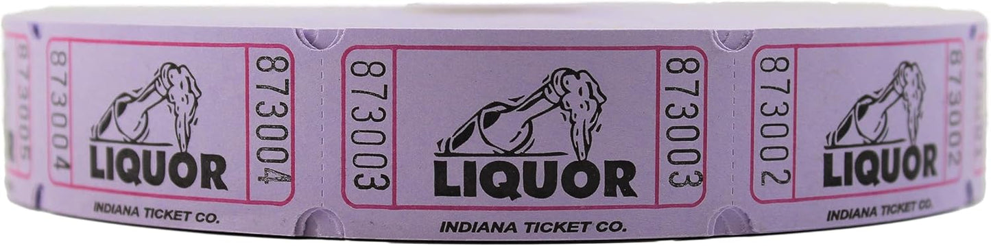 INDIANA TICKET CO. 2000 Raffle Tickets, Liquor, Lt. Purple, Single Roll, Ticket for Events, Entry, Class Reward, Fundraiser & Prizes