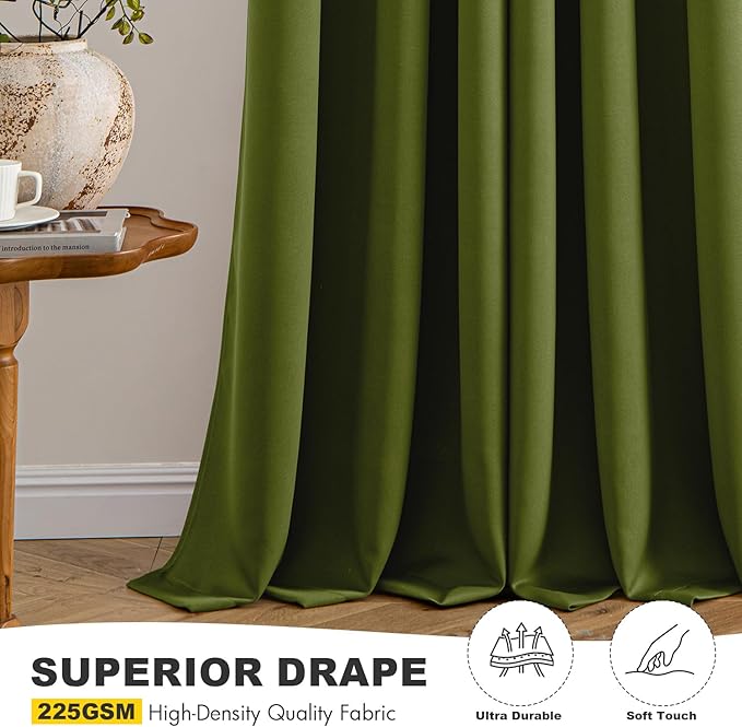 MIULEE Bedroom Blackout Curtains Thermal Insulated Room Darkening Drapes for Living Room Kitchen Grommet Top Light Blocking Window Treatment Curtains, 40 x 45 Inches Long, 2 Panels, Light Olive Green