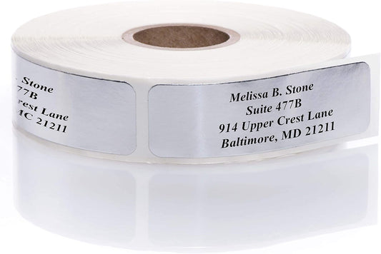 Silver Foil Personalized Return Address Labels Without Dispenser - Roll of 250 Custom Stickers