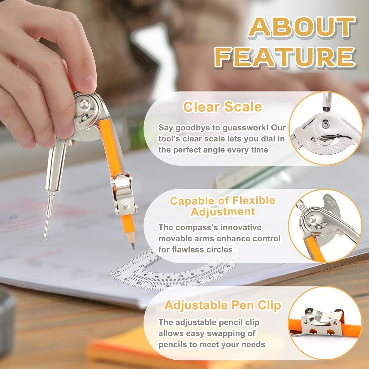 30 Pack Geometry Tool Set, Math Compass for Geometry and 6 Inch Protractor Set Include Metal Compass with Pencil and Clear Plastic Protractor for Student Classroom Office Woodworking Art Drawing