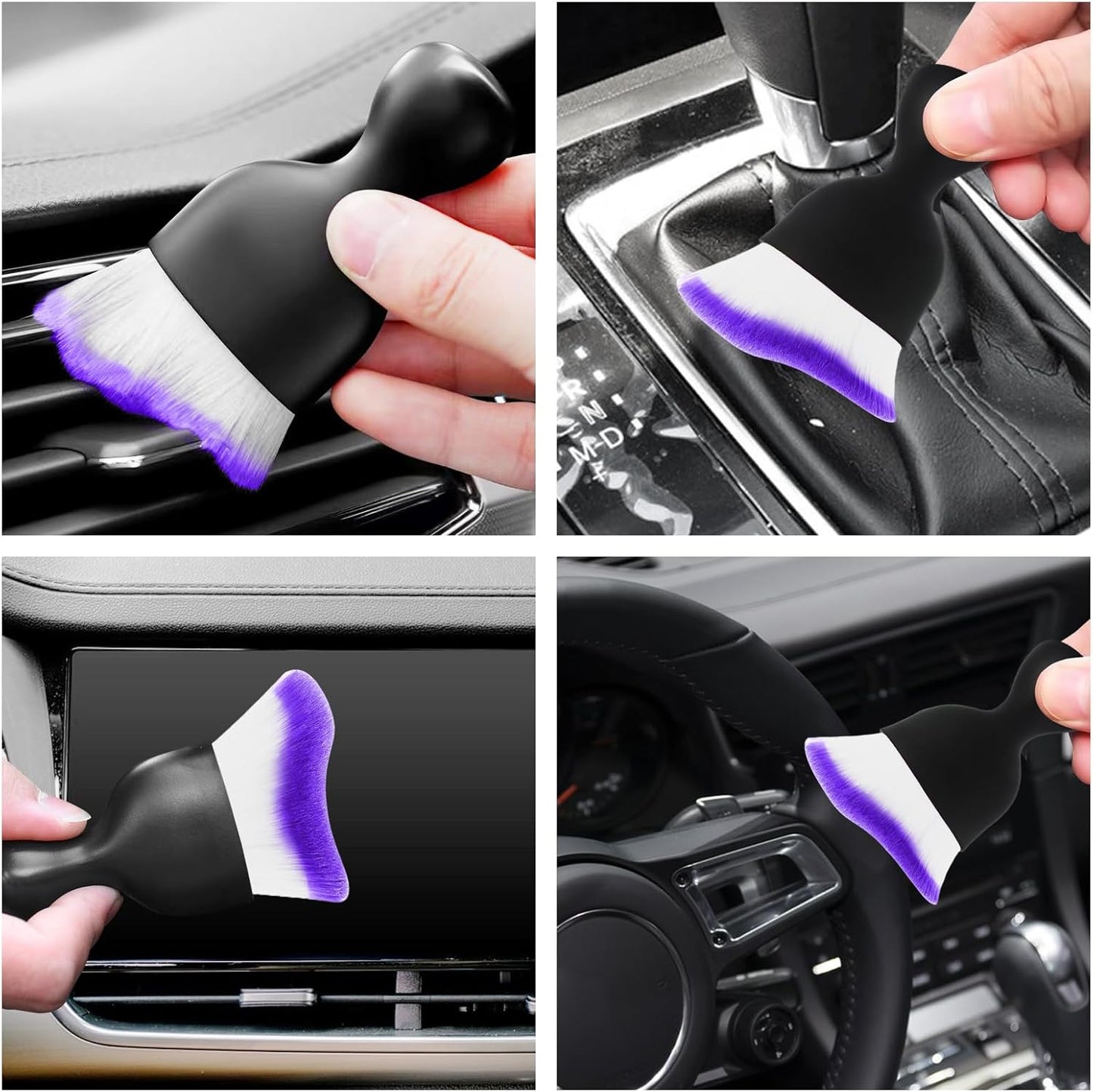 Car Interior Cleaning Brush Car Duster Interior with Ultra Soft Bristles Auto Detailing Brushes Dusting Car Accessories for Dashboard, AC Vents, Leather, Scratch-Free (2Pack_Purple)