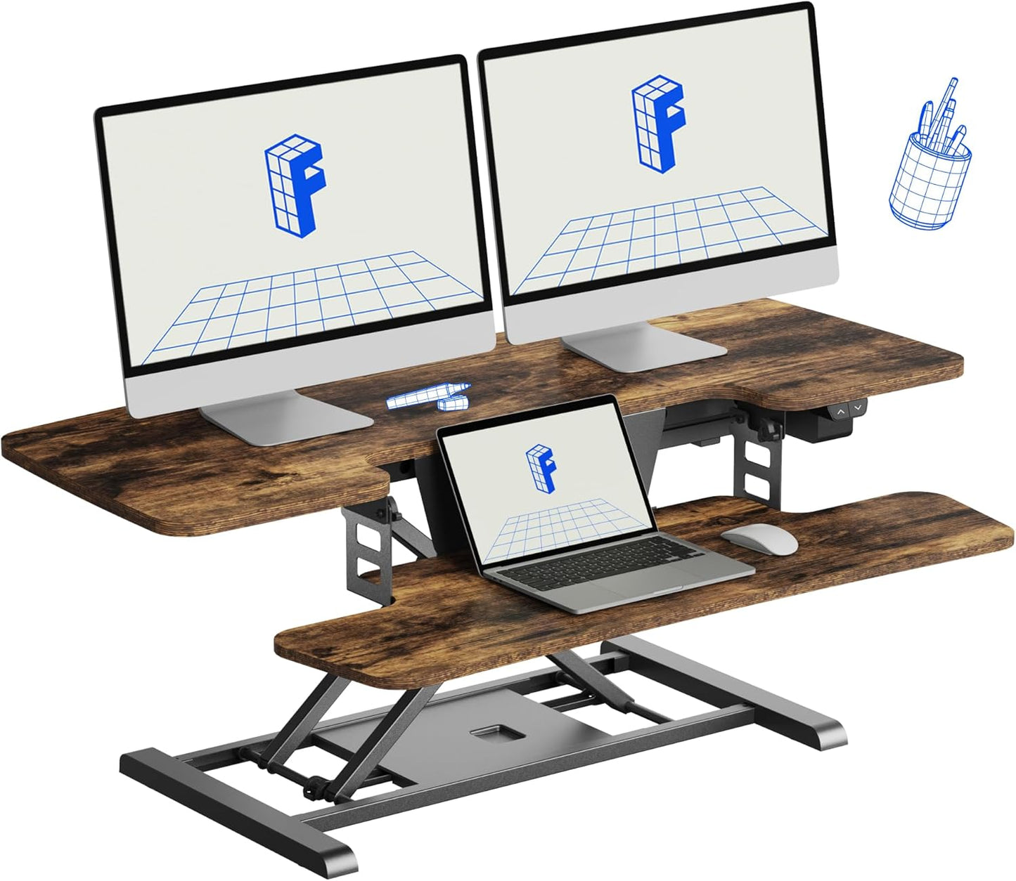 FLEXISPOT 42" Electric Standing Desk Converter Height Adjustable Desk Strong Weight Capacity Motorized Stand up Desk Riser for Office Home, Rustic Color