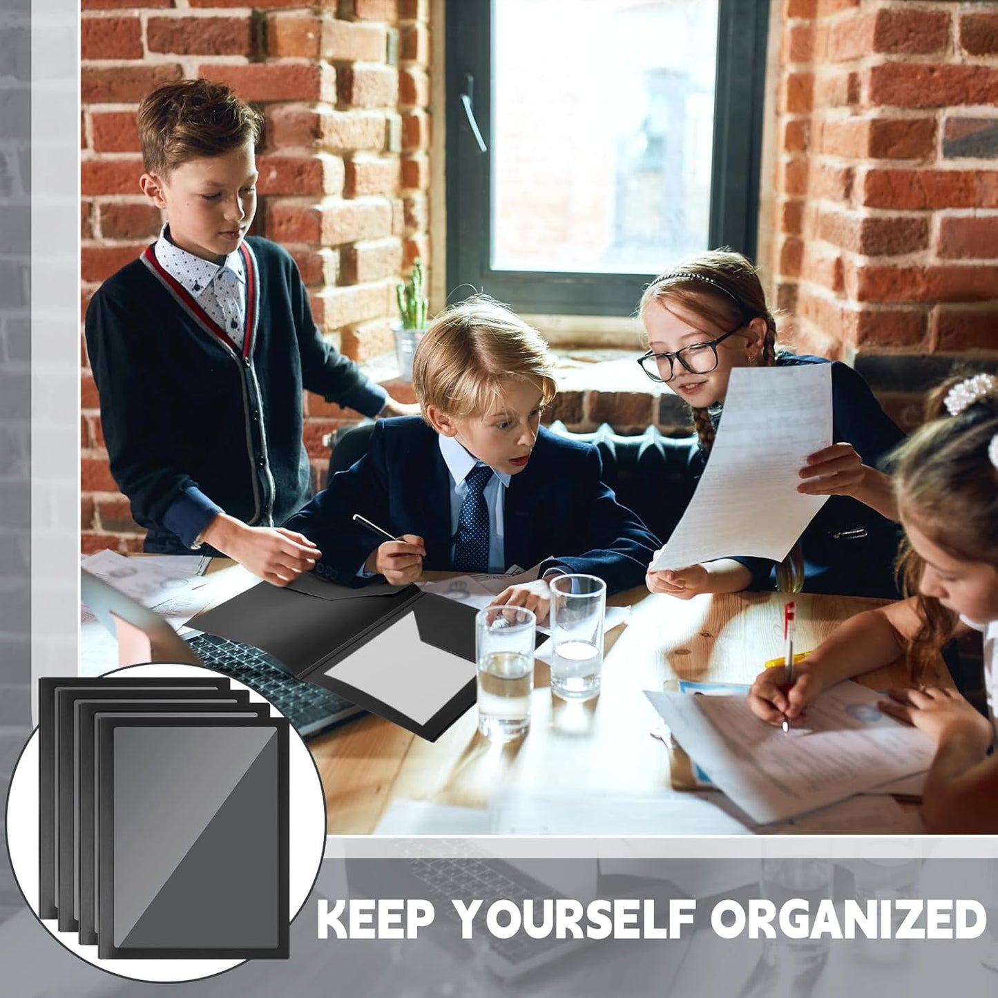 Teling 48 Pcs Plastic Folders with Front Clear Pocket and Business Card Holder 2 Pocket Folders Letter Size Paper for School Office Supplies Nice Gift for Christmas New Year School Supply (Black)