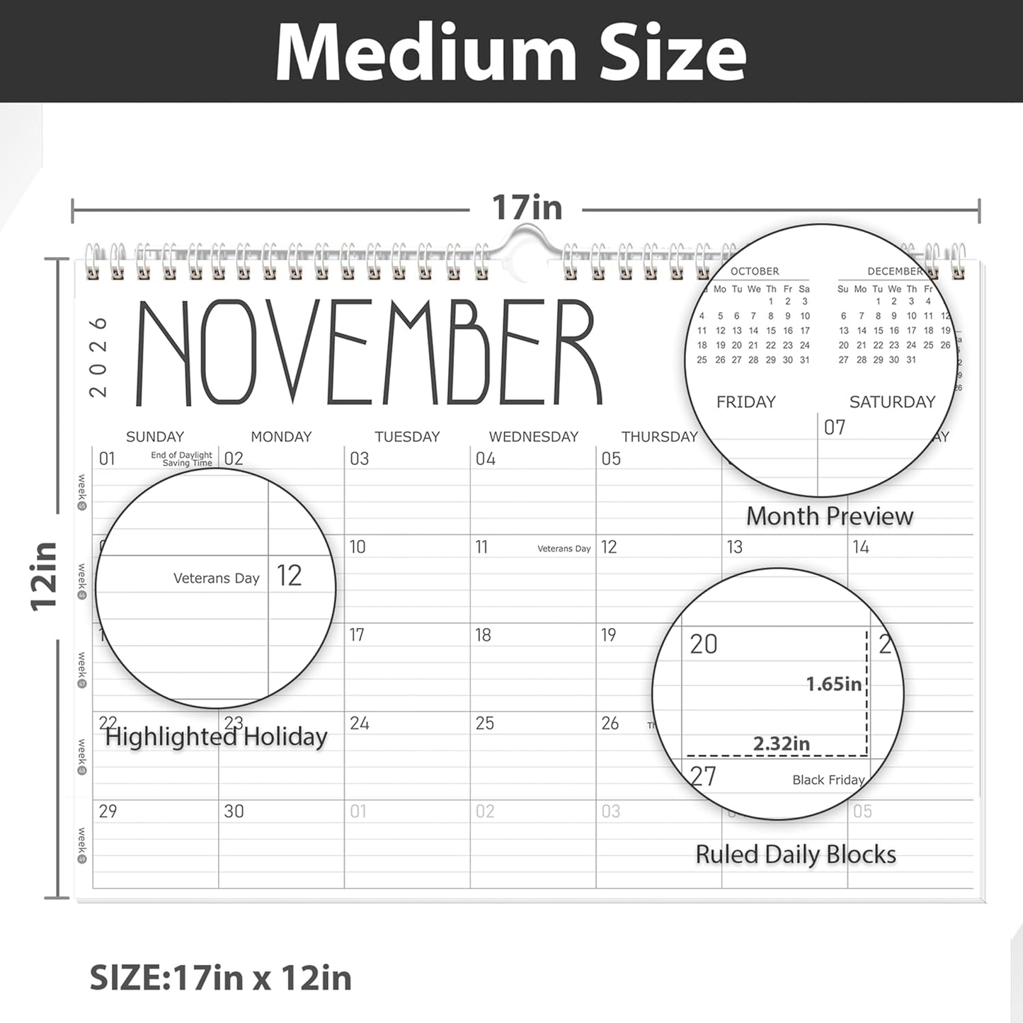 GuassLee Wall Calendar 2026 12 Months Planner Through Jan. 2026 to Dec 2026 17" X 12" Paper Monthly Planner Wall Hanging Calendar with Thick Paper for Easy Organizing