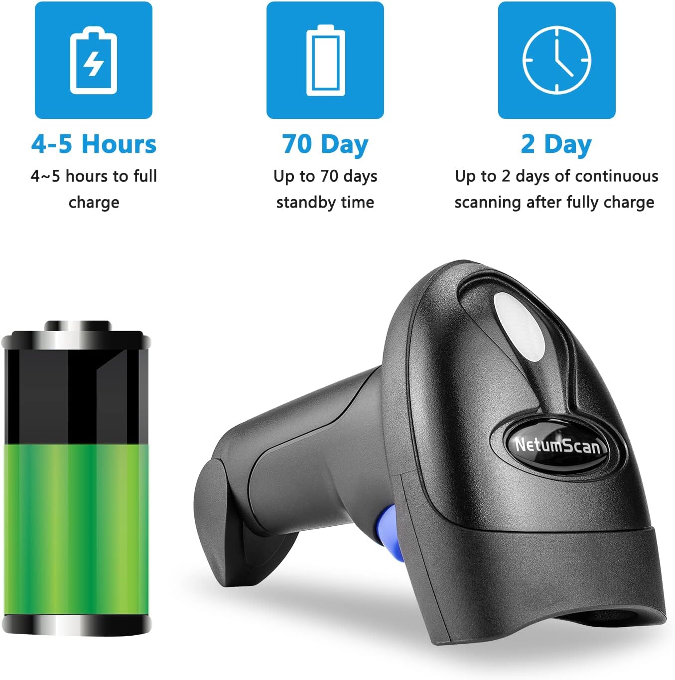 NetumScan Bluetooth 1D Bar Code Scanner, 3 in 1 Automatic Wireless Barcode Scanner Handheld USB CCD Barcode Reader for Store, Warehouse POS, Computer, Tablet, iPhone, iPad, Android