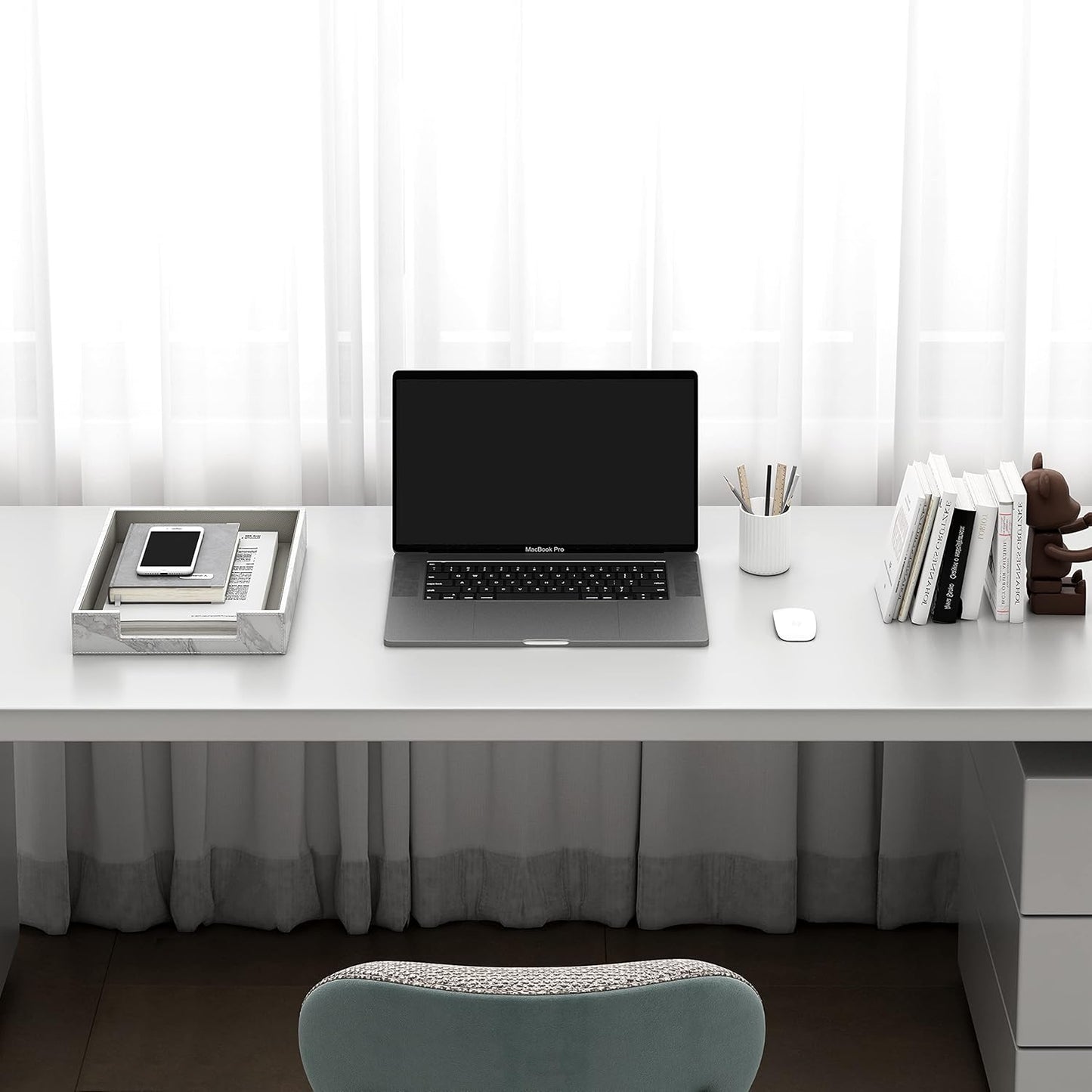 Leather Letter Tray, THIPOTEN Elegant Desk Organizer for Office Supplies, Mail, Paper, File, Magazine, Perfect Office Organization for Desktop(White)