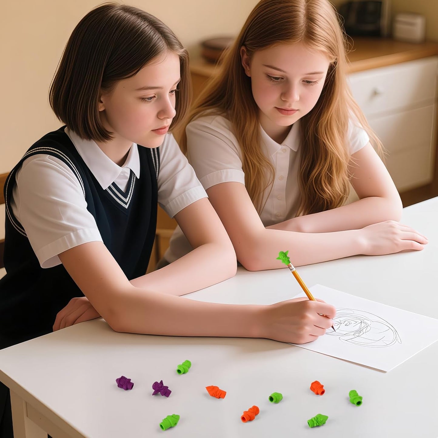 18 Pcs Pencil Cap Erasers, Assorted Tri Color Eraser Toppers for Homework, Drawing Desk Organization