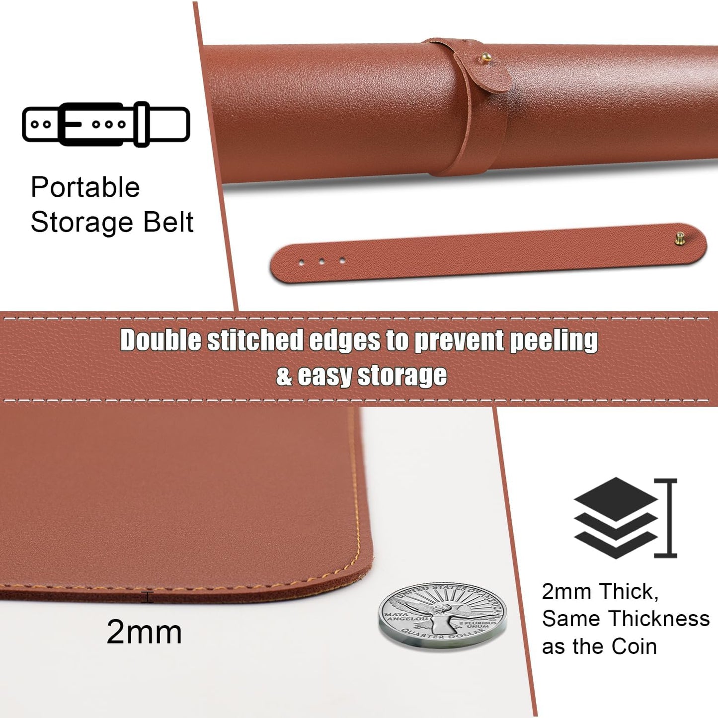 Large Desk Pad 35.4" x 17", Non-Slip Desk Mat with PU Leather & Natural Cork, Waterproof Writing Desk Natural Cork, Computer Mat Desk Protector for Office Home, Brown