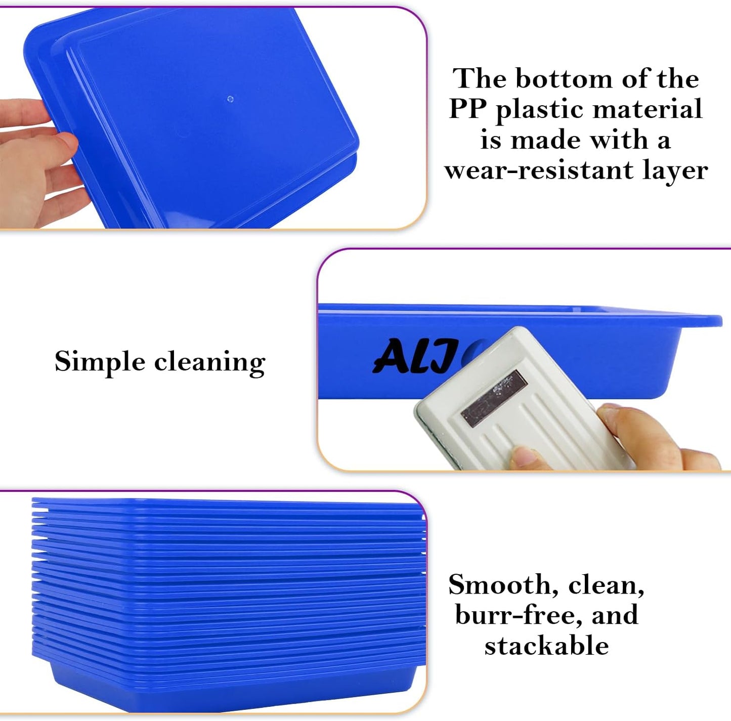 24 Pack Art Trays - Stackable Craft Trays for Kids' DIY Projects & Painting - Shallow Storage Organizer (Blue, 9.45 x 7.1 x 0.98 Inch)