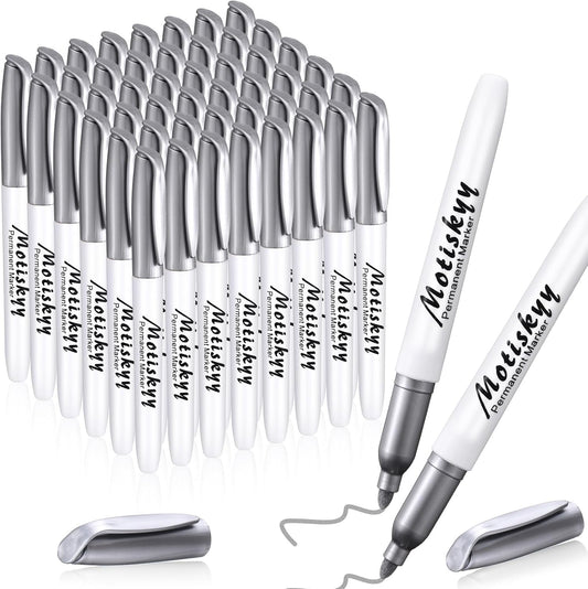 48 Pcs Metallic Permanent Markers Bulk Metallic Marker Pens Medium Tip Quick Dry Paint Pen for Classroom DIY Crafts Artist Illustration Gift Card Making(Silver)