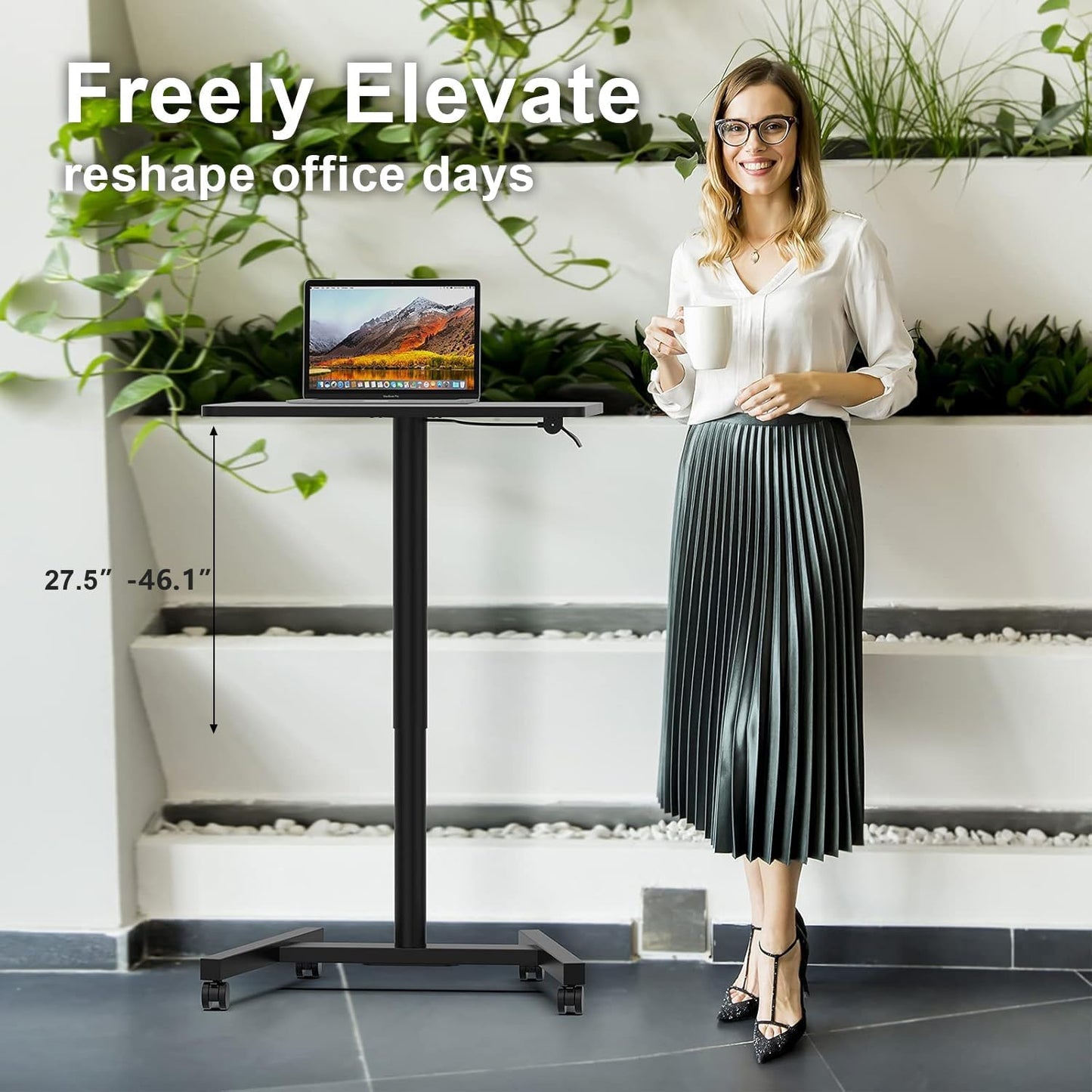 28-Inch Mobile Standing Desk Adjustable Height, Portable Standing Desk with Lockable Wheels, Rolling Table for Home Office Classroom Hospital (Jet - Black)