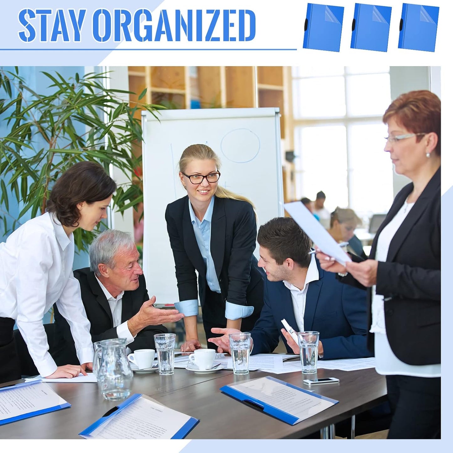 Teling 48 Pcs Report Covers with Sliding Bar Clear Plastic Presentation Folders 9.4 x 11.8 Inches Paper Binder Pocket Folder for Back to School Classroom Business Files Document Office (Blue)