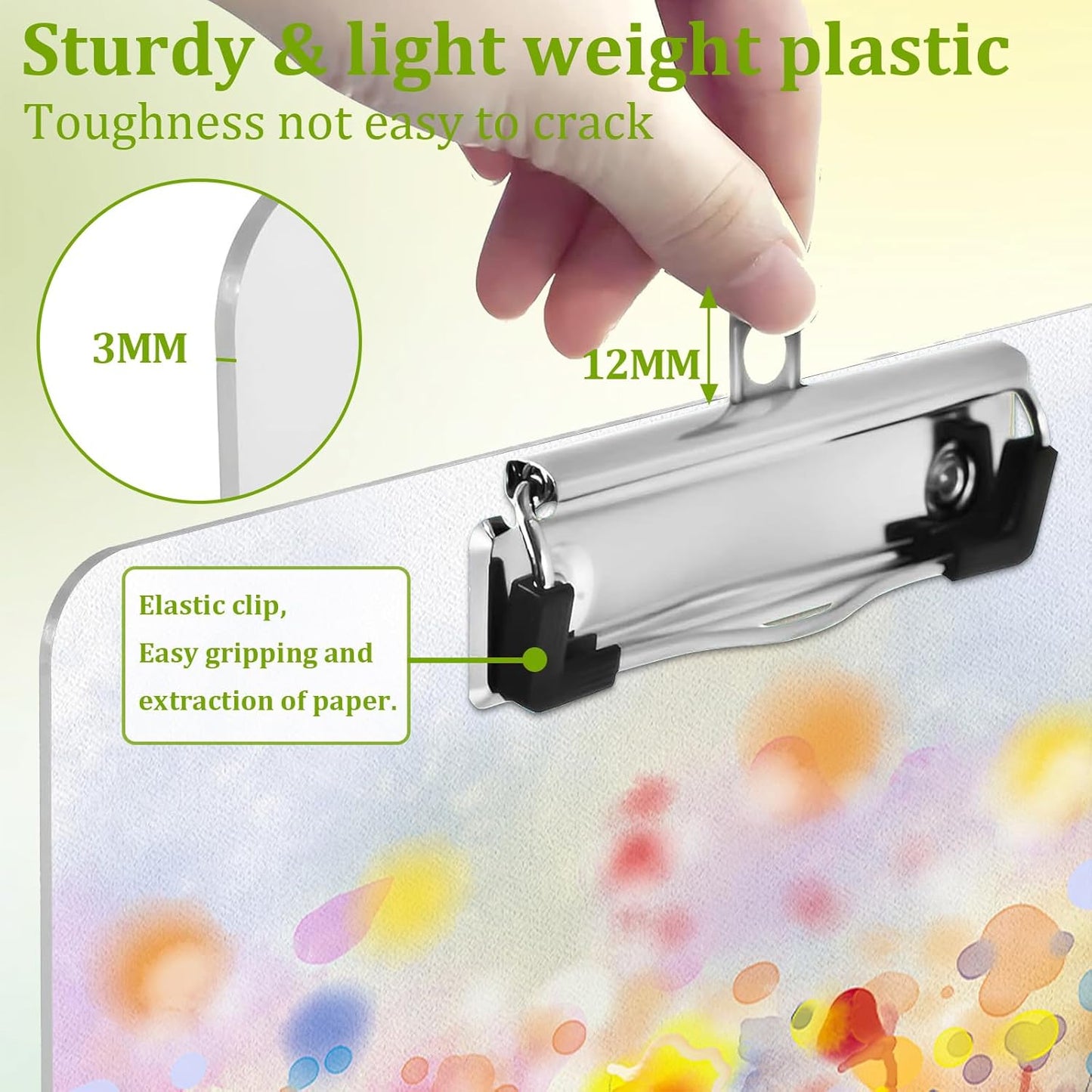 Watercolor Floral Clipboard,Decorative Acrylic Clipboard with Low Profile Metal Clip for Office,School,Teachers,Students Standard Letter Size 9x12.5