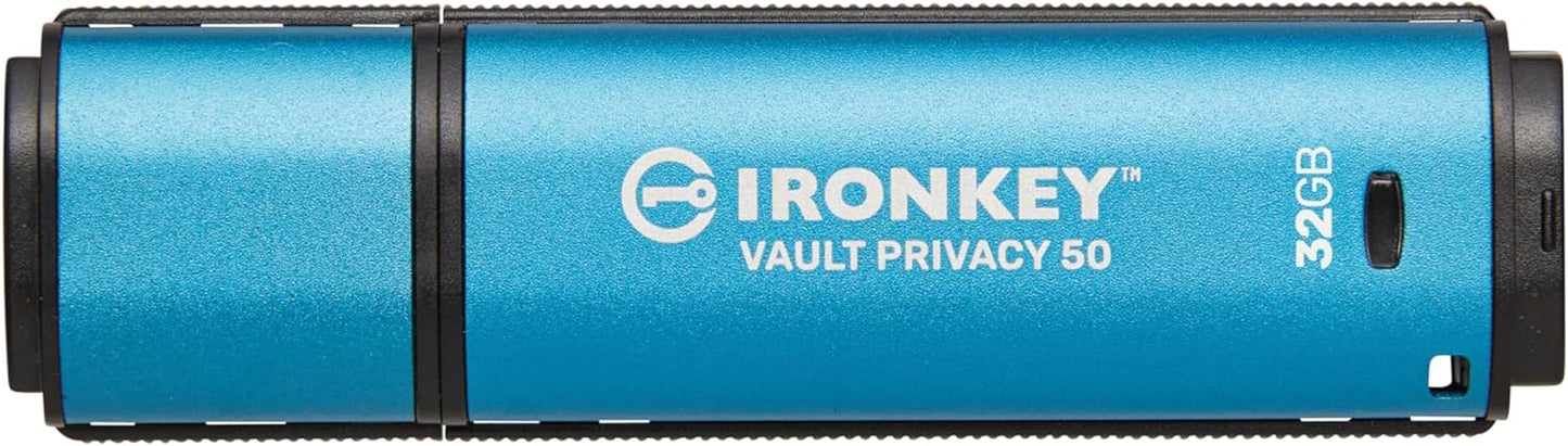 Kingston Ironkey Vault Privacy 50 USB 32GB Flash Drive | FIPS 197 Certified | XTS-AES 256-bit | BadUSB and Brute Force Protection | Mult-Password Option | IKVP50/32GB