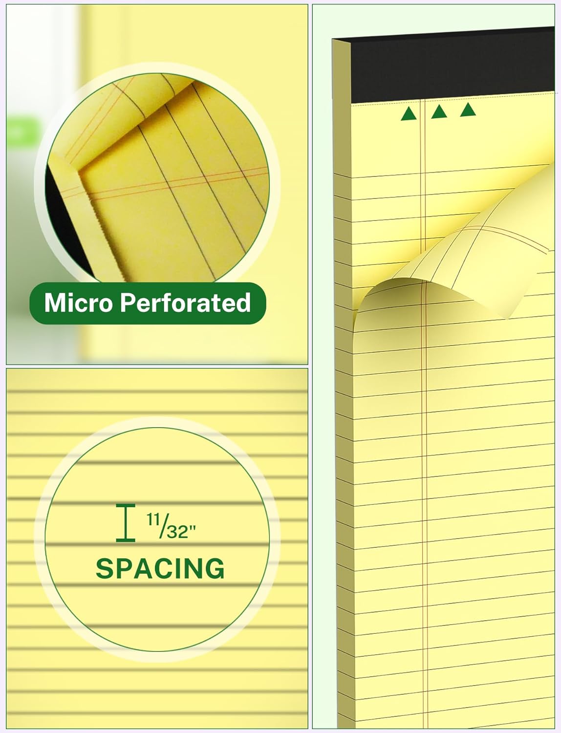 Legal Pads 8.5 x 14, Wide Ruled Legal Pads, 12 Pack Yellow Paper 8.5 x 14, 30 Sheets per Notepad, Large Writing Pad for Office Supplies, College, Micro Perforated Lined Writing Pads, 70 GSM