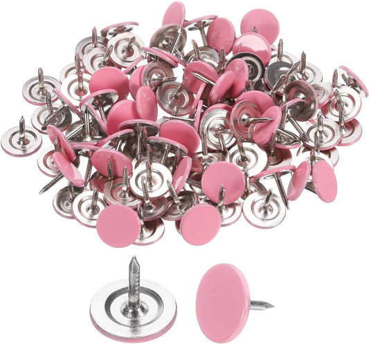 uxcell 150Pcs Upholstery Tacks, 11mmx10mm Flat Head Thumb Tack Decorative Furniture Nails Push Pins for Furniture Sofa Headboards, Pink