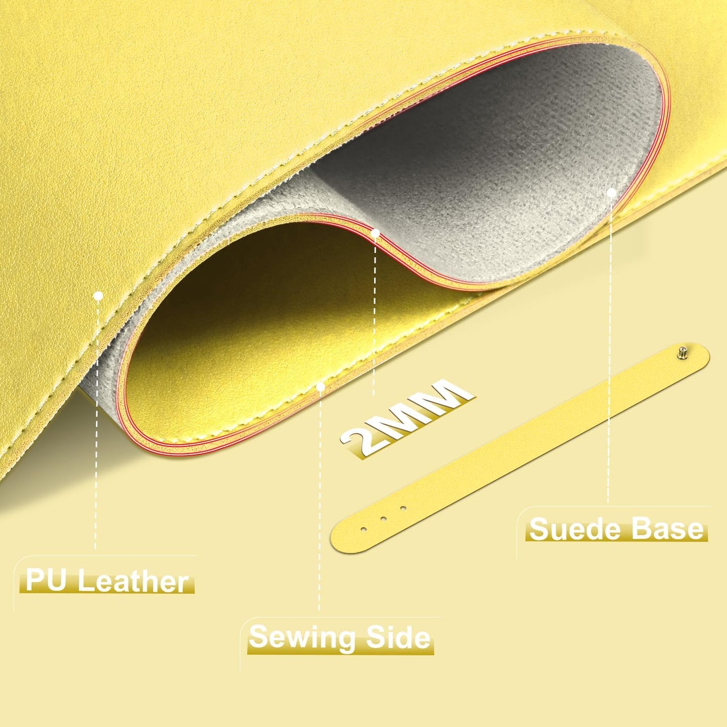 Leather Desk Pad Protector, 39.4'' X 17'' Large Mouse Pad, Office Desk Mat, Non-Slip PU Leather & Suede Base Desk Blotter, Laptop Desk Pad, Desktop Mat for Office Home, Yellow