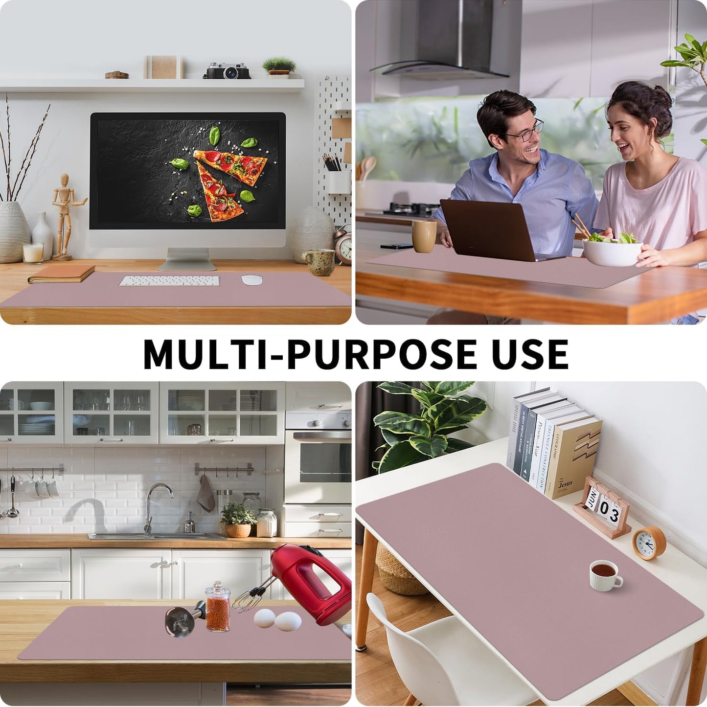 Bloss Pink Desk Mat, Large Mouse Pad, Non-Slip Desk Protector Mat, Leather Desk Blotter, Waterproof Desk Pad for Make Up Desk/31.5×15.7 Inch