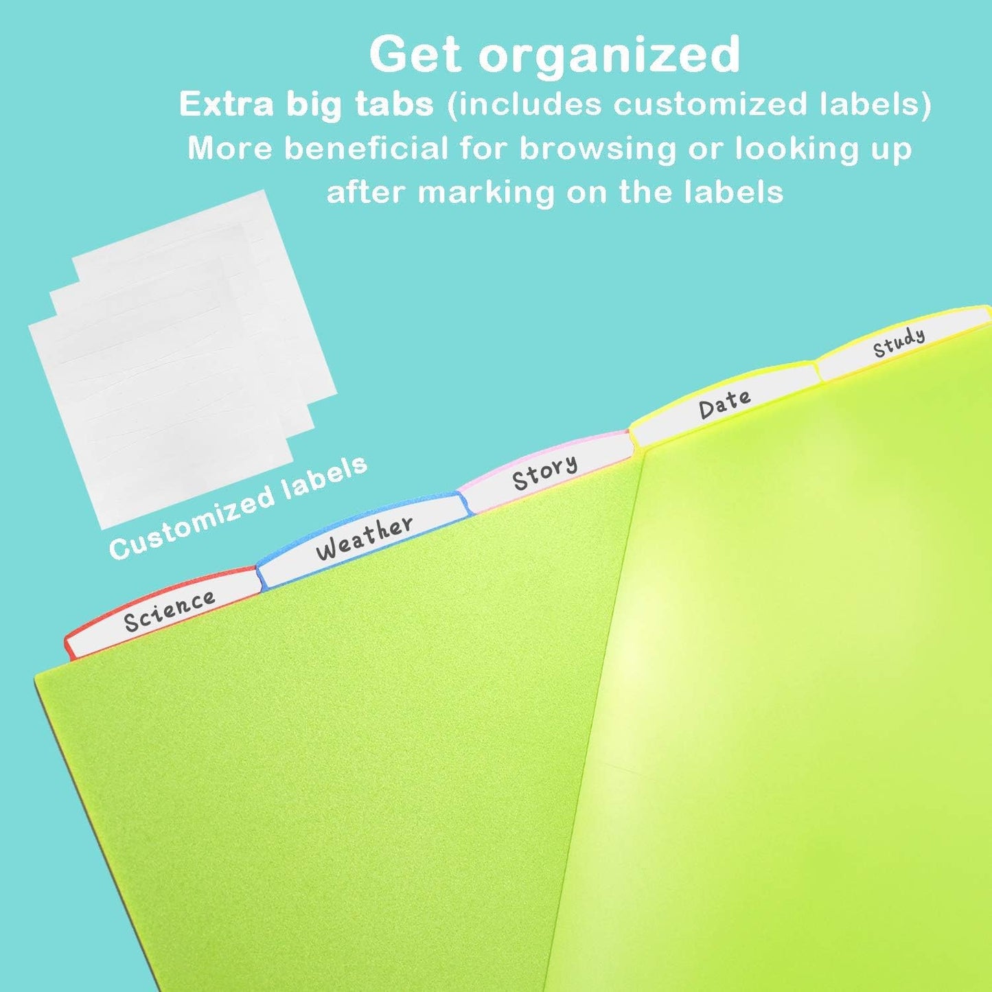 WOT I Durable 5-Tab Binder Dividers with Clear Pocket - 1 Set, Reusable Plastic Dividers for 3 Ring Binder, 5 Vibrant Colors