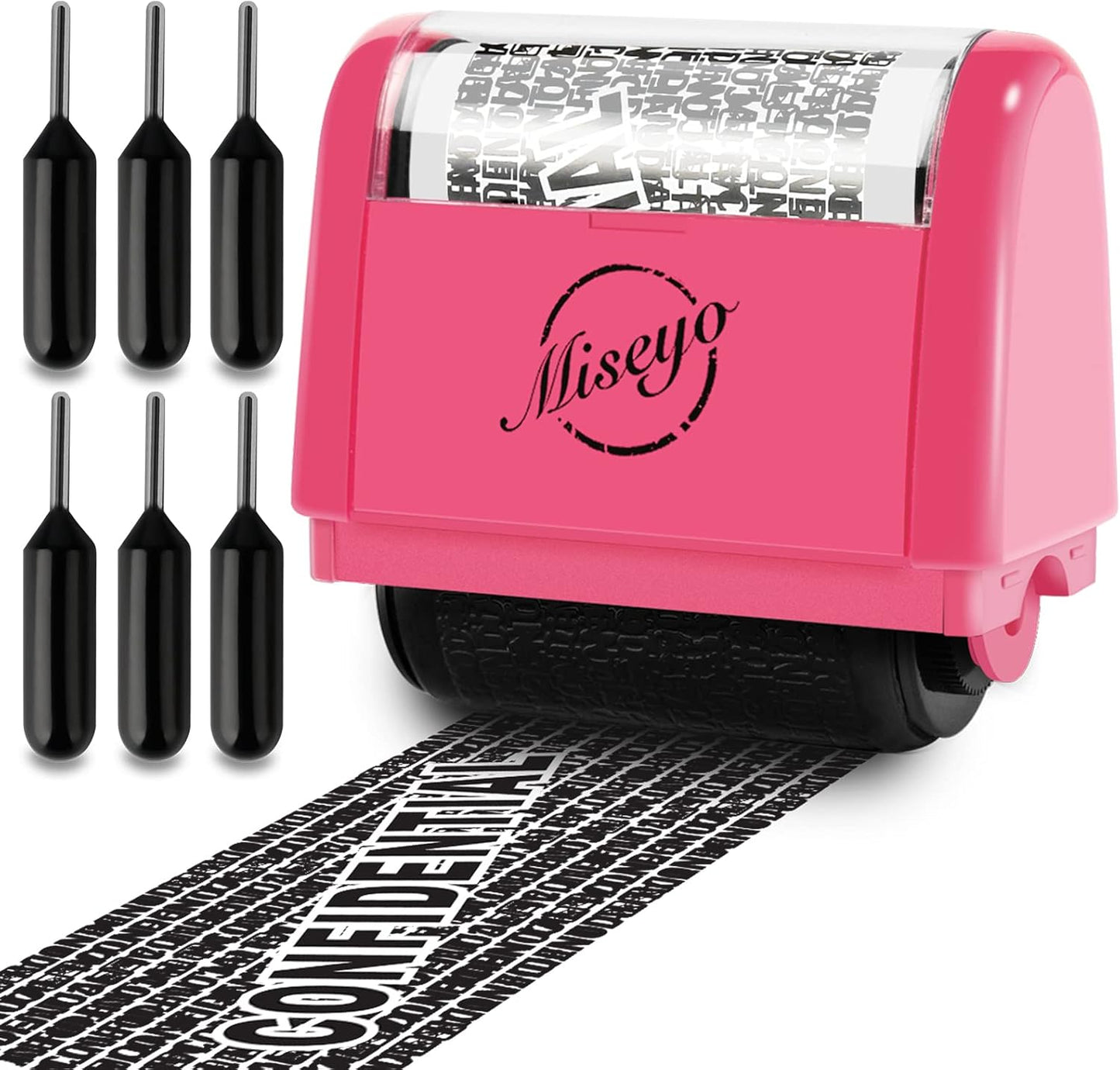 Miseyo Identity Theft Protection Roller Stamp Set - Peach (6 Refill Ink Incleded)