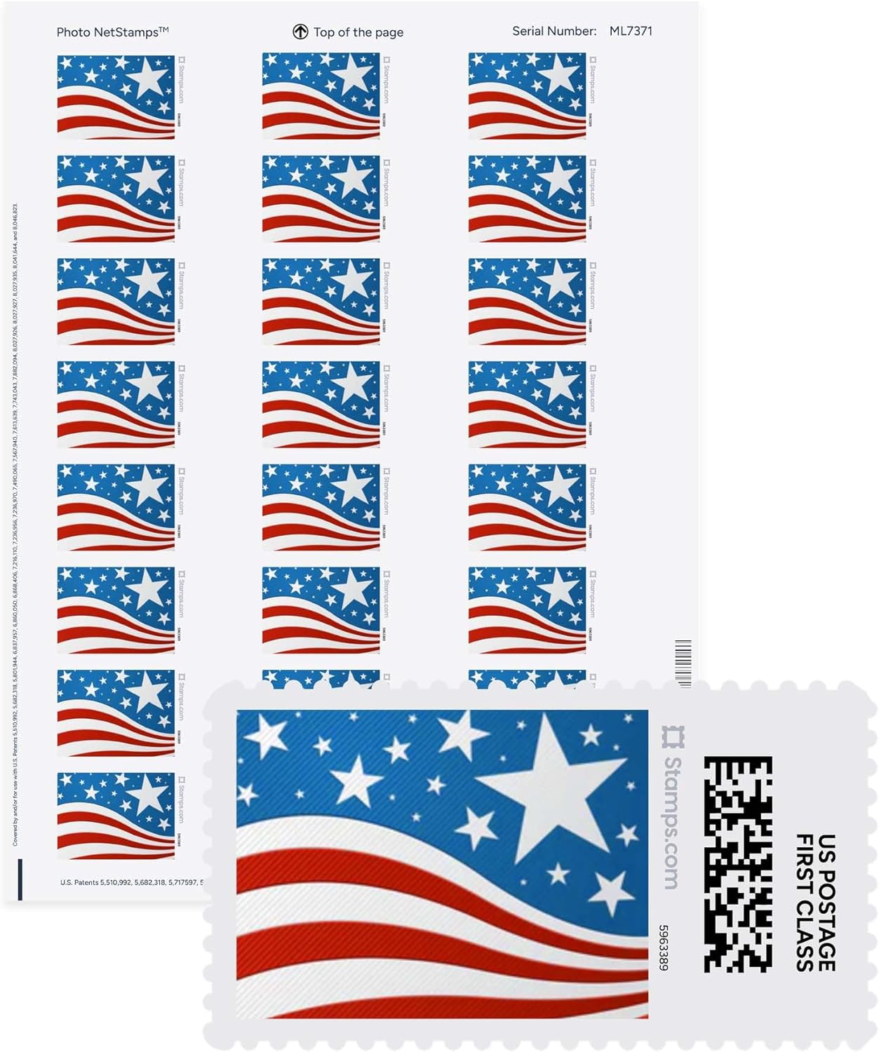 Star Spangled NetStamps 1200-Pack (50 Sheets) Printable Postage Labels (Stamps.com Subscription Required) - Print Approved Postage - Inkjet & Laser Printers - Business, Personal, Home