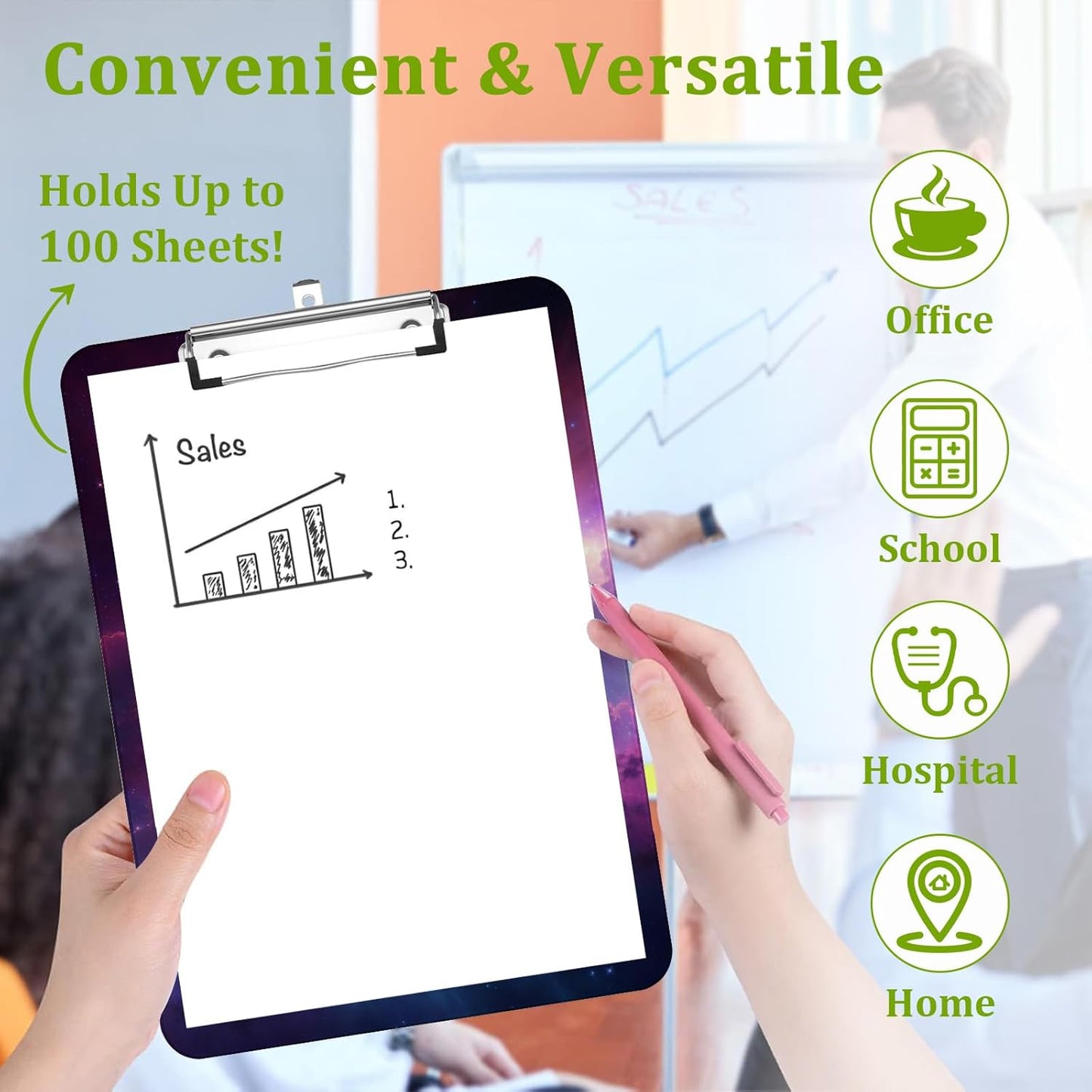 Galaxy Space Clipboard,Decorative Acrylic Clipboard with Low Profile Metal Clip for Office,School,Teachers,Students Standard Letter Size 9x12.5