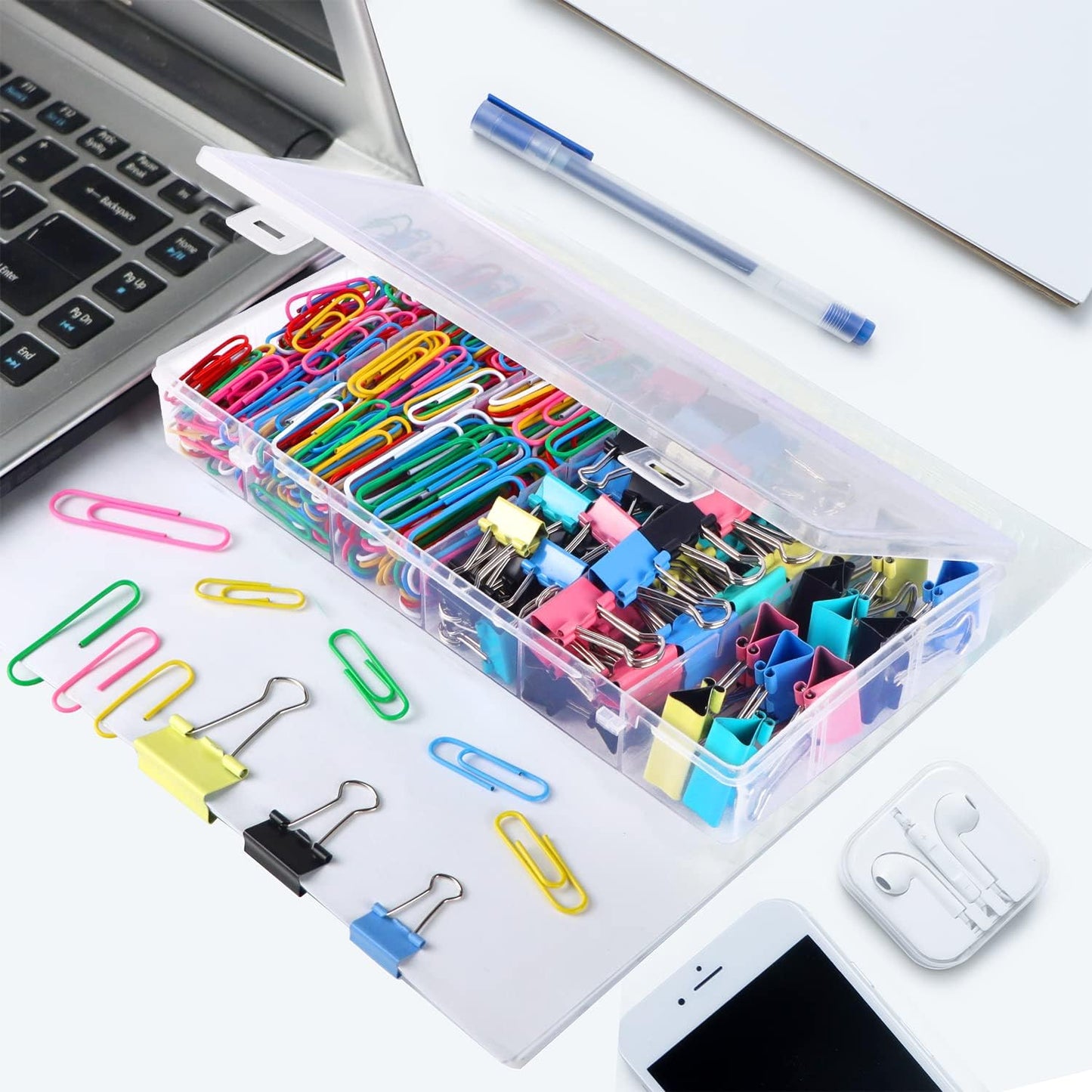 Paper Clips Binder Clips, 400 Pcs Colored Office Clips Set, Assorted Sizes Colored Paper Clips and Binder Clips Set Great for Document Organizing