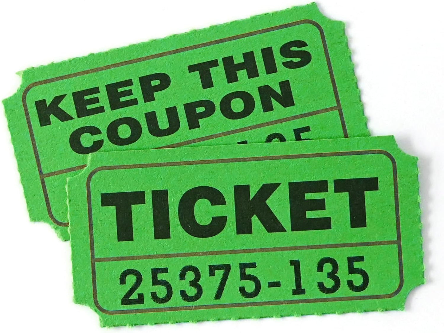 DGBDPACK 100 Raffle Tickets, 50/50 Double Ticket, Bold Numbers for Easy Reading, Ticket for Events, Entry, Class Reward & Prizes -Green