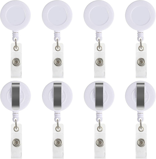 JANYUN 50 Pcs Retractable Badge Reel Clips Holder for Hanging ID Card Key Chain (White)