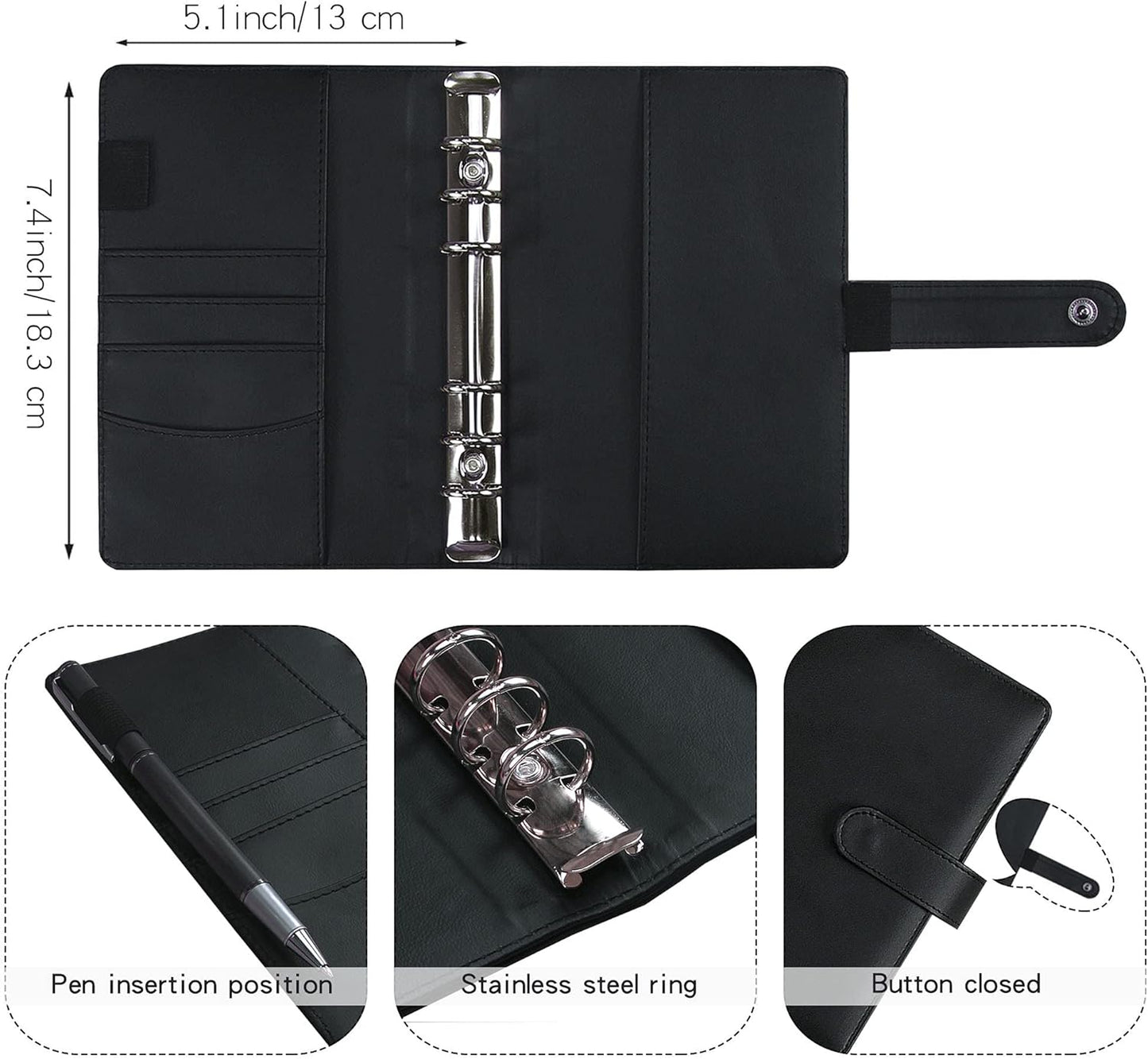 Money Saving Binder, Savings Challenges Book with for Cash Envelopes, 12pcs Zipper Envelopes A6 Budget Binder, Budget Planner for Managing Budgets and Saving Money (Black-7.4IN)