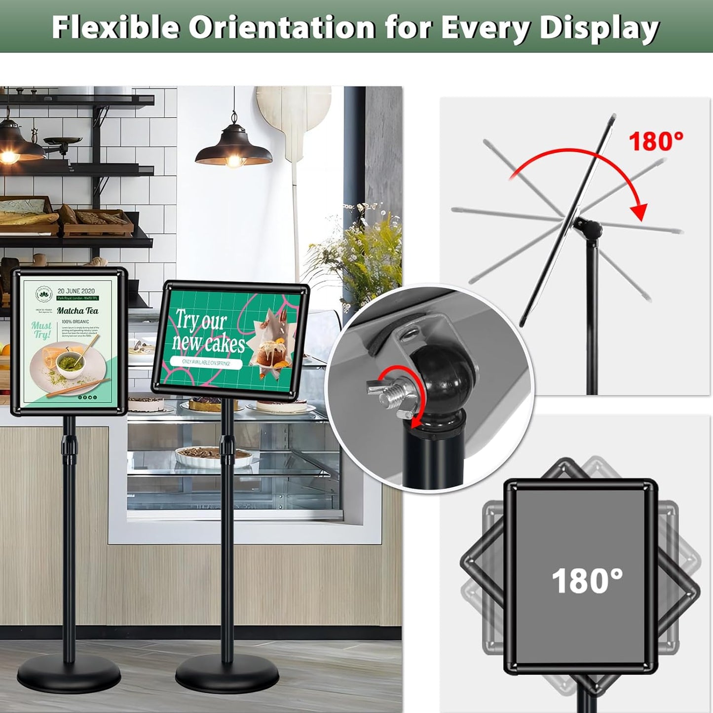 Pedestal Sign Holder 8.5"x 11" Adjustable Standing Sign Holders Black Floor Standing Sign Holder Vertical and Horizontal View Sign Display for Posters, Menu, Ads (6 Packs)