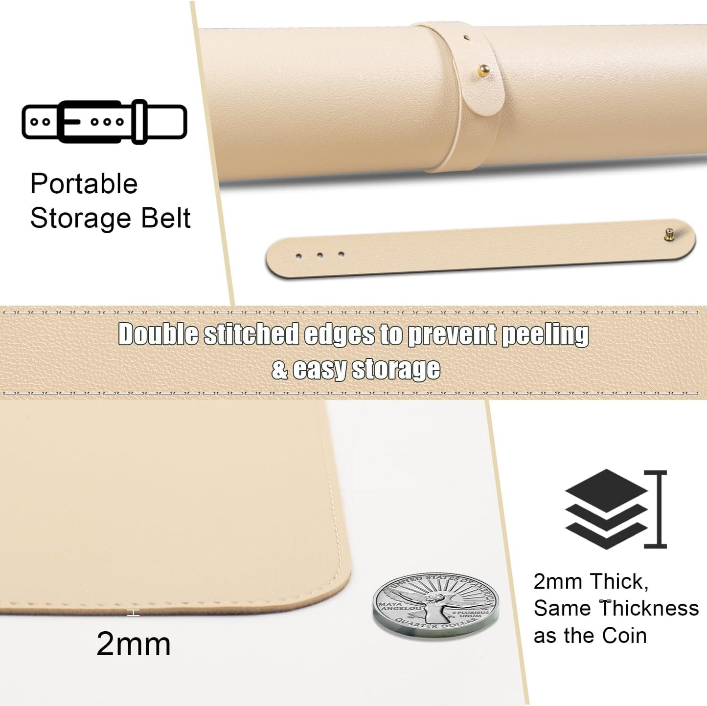 BLESWIN Large Desk Pad 35.4"" x 17"", Non-Slip Desk Mat with PU Leather & Natural Cork, Waterproof Writing Desk Natural Cork, Computer Mat Desk Protector for Office Home, Apricot