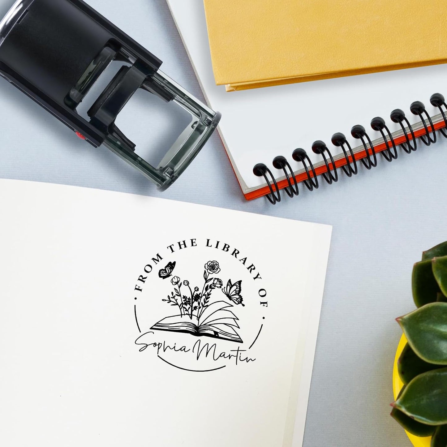 Personalized Book Stamp - Custom Library Stamper - Custom Stamps Self Inking - Perfect Gifts for Book Lovers, Friends, Teachers, Bibliophiles - 4 Sizes - 5 Ink Color Options (Library)