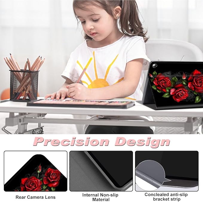 for Amazon Kindle Fire Max 11 Case (13th Generation, 2023 Release) 11",Slim Lightweight Smart Shell Stand Cover with Auto Wake/Sleep for All-New Fire 11 Max Tablet,Red Roses Flowers