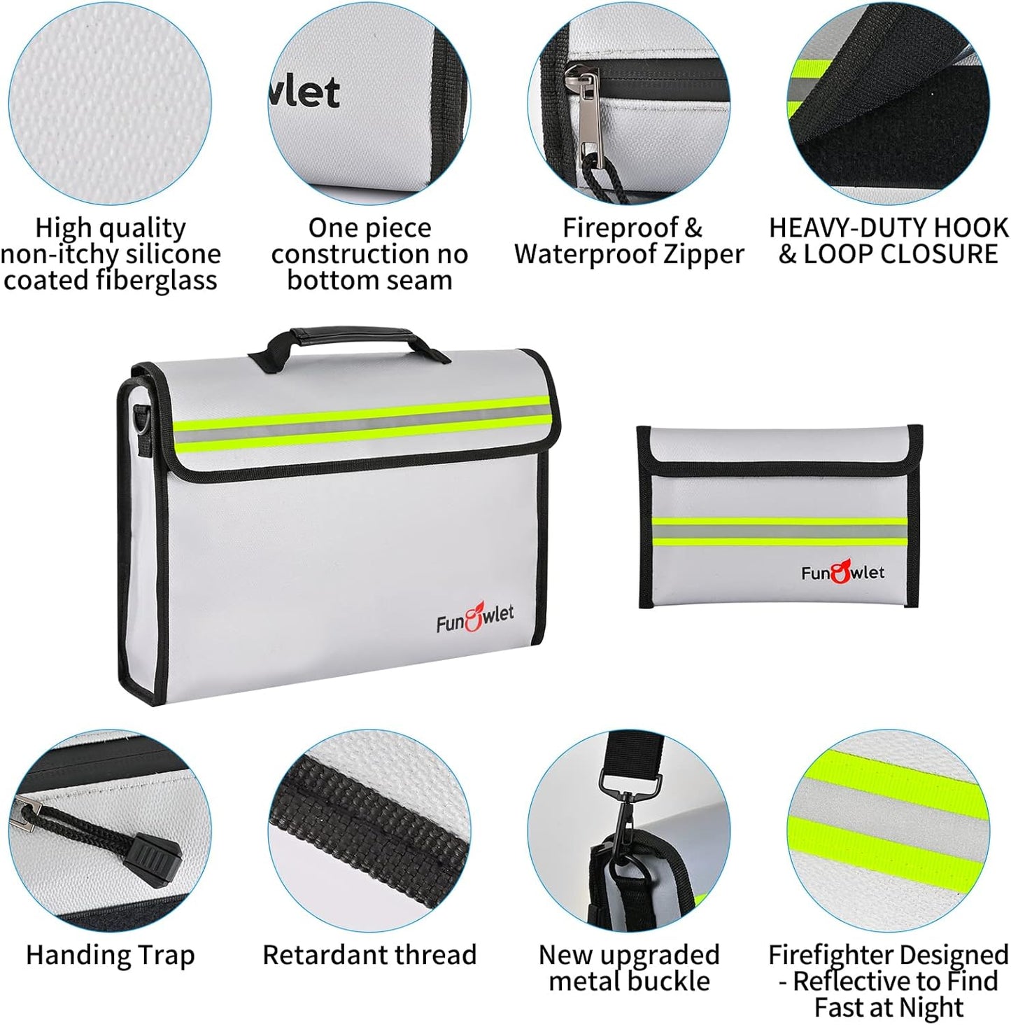 Fireproof Waterproof Money Document Bag - Large Fireproof Safe Box with Wallet Protector, Fire & Water Resistant Storage Organizer Pouch for A4 Documents Holder,File,Jewelry,Passport,Laptop (Gray)