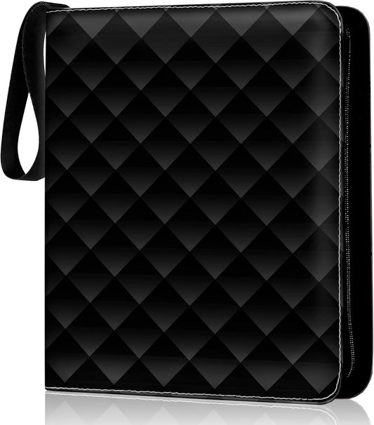 Premium Black Trading Card Binder – 13" x 10.5" PU Leather with Zipper, 50 Double-Sided 9-Pocket Sheets (900 Cards) – Velvet Liner – Includes 2 Acrylic 35PT Card Protectors