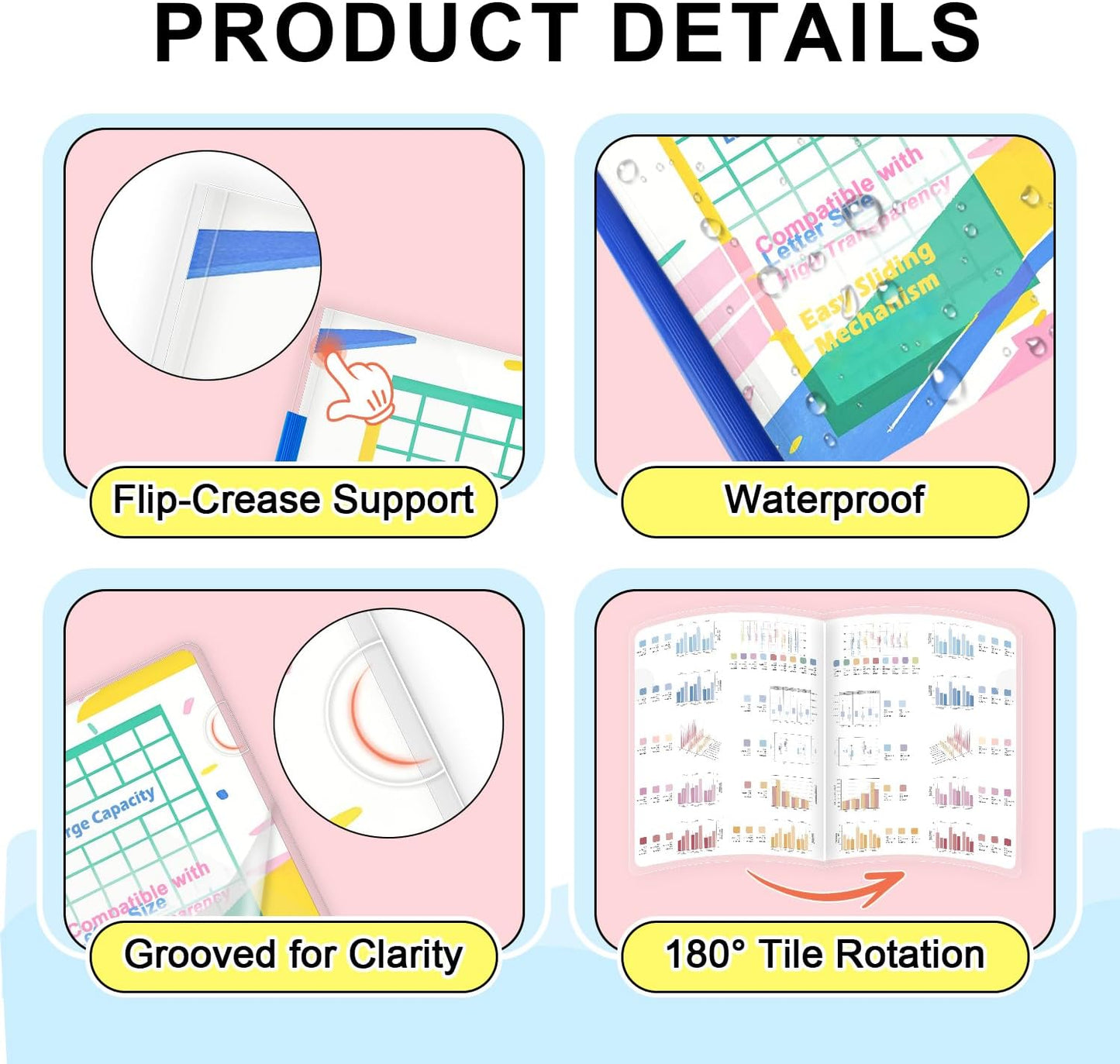 TOTiyea 12 Pack Clear Report Covers with Sliding Bars, 9mm (70 Sheet Capacity) Blue Sliding Bar File Folders, for Letter Size