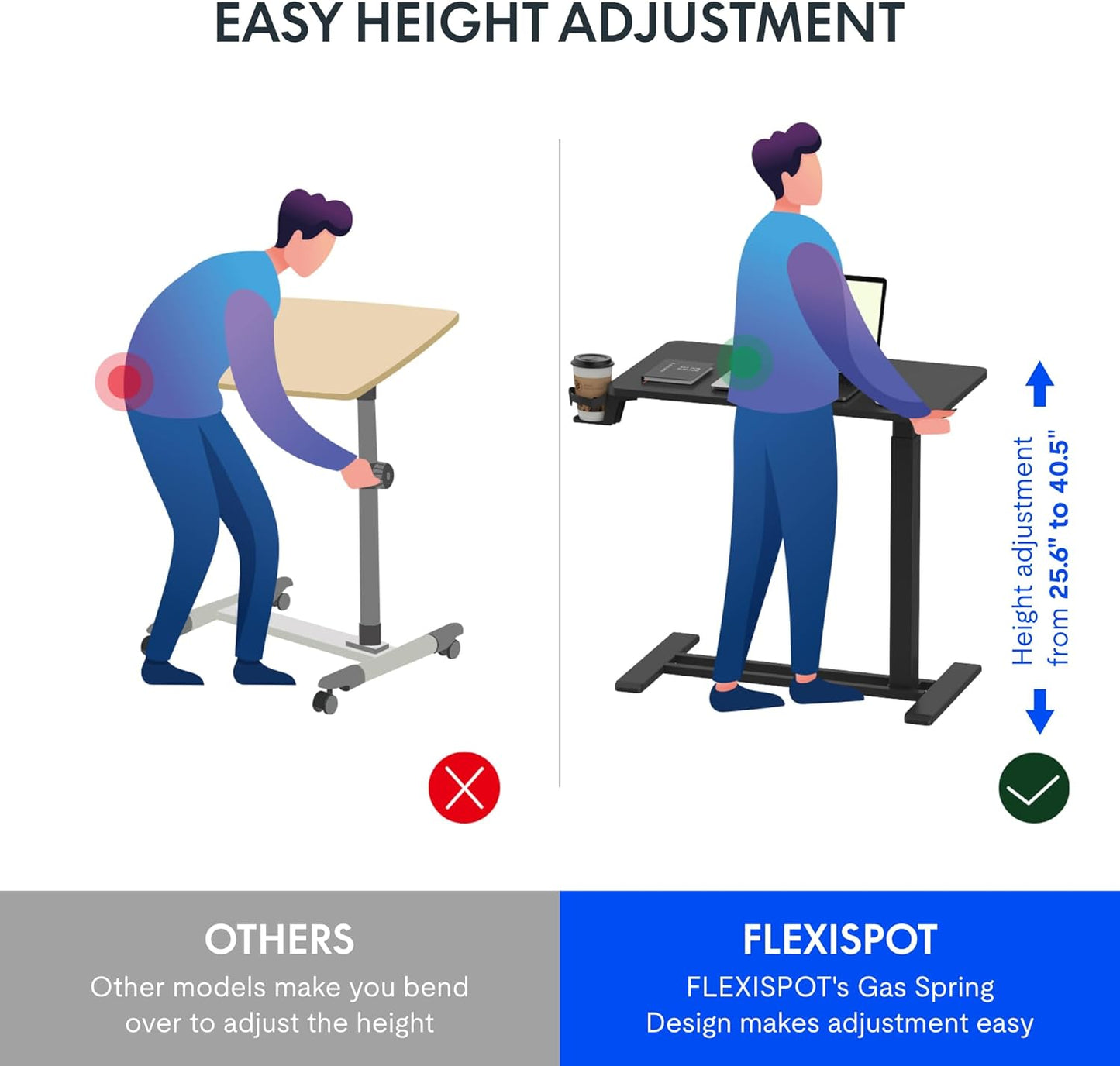 FLEXISPOT Mobile Standing Desk with Wheels Pneumatic Laptop Table Rolling Computer Cart Movable Height Adjustable Small Sit Stand Desk Computer Workstations Home Use(27.6" W x 15.7" D, Maple)