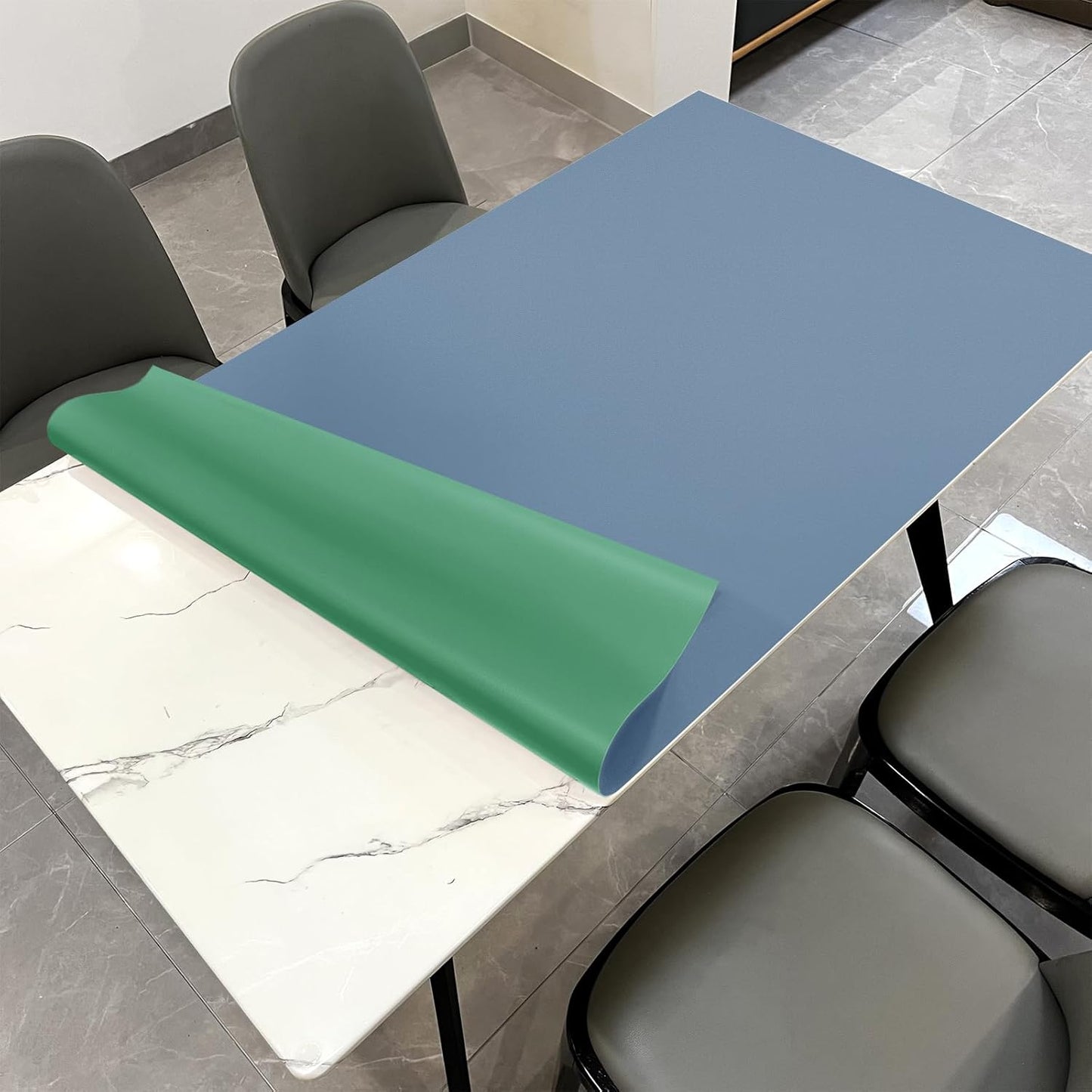 Leather Table Cover,1.8mm Thick,36x60 Inch Table Protector,Table Protector for Dining Room Table,Dining Table Cover,Table Cover Protector(Grayish Blue+Dark Green,36x60)