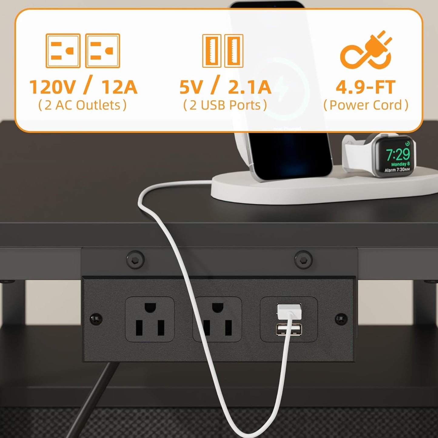 Printer Stand with Power Outlet/Fabric Drawers, Printer Cabinet with Storage Shelf and Rolling Shredder Stand, Printer Table for Home Office, 22.8"×15" Black