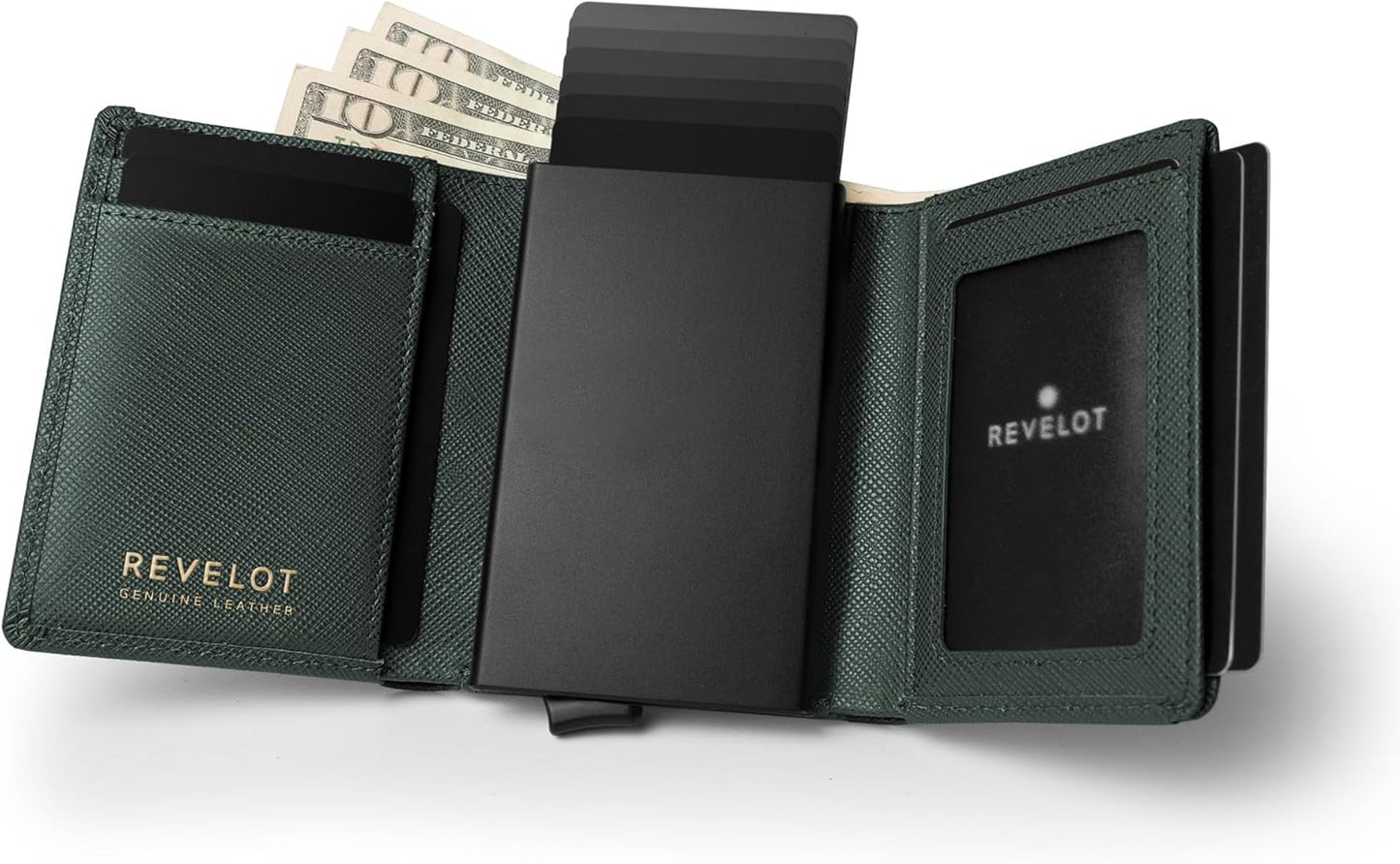 Trifold Genuine Leather Wallet/Smart Card Holder / W5 (Green Saffiano)
