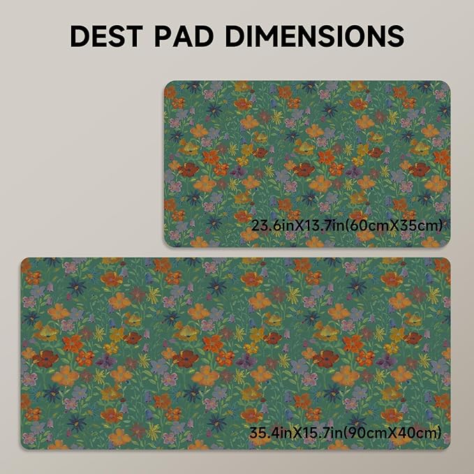 Botanical Floral Desk Pad Blotter,Large Mouse Pad 35 x 17in,PU Leather Desk Mat Writing Pad Protector, Non-Slip Waterprrof,Desktop Decor for Home Office Women Girls (Gorgeous Flowers)