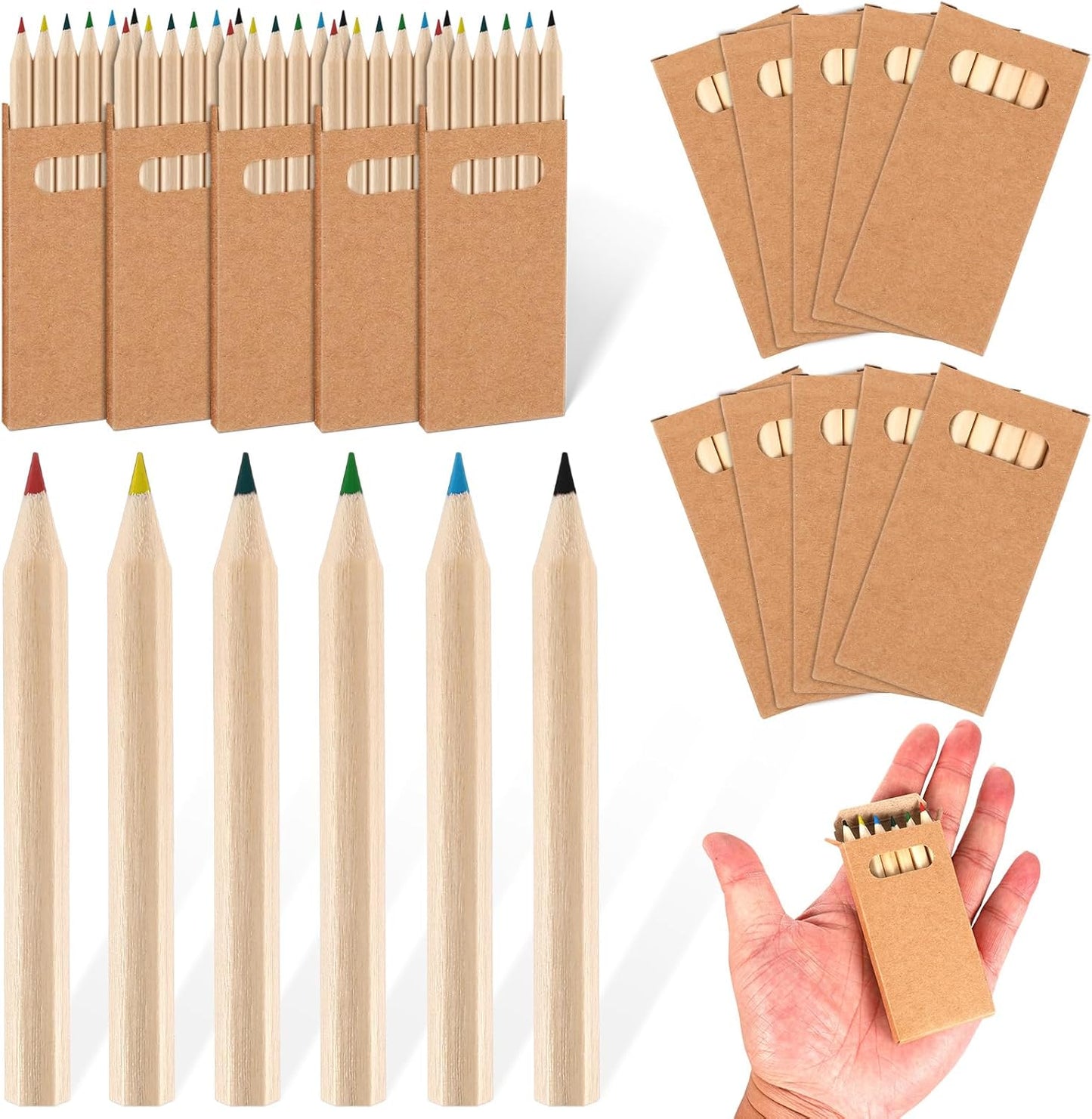 Faccito 15 Packs Mini Drawing Colored Pencils for Kids 3.5 Inch Portable Short Fat 6 Different color Pre Sharpened Pencils in Bulk for Children Painting Classroom School Supplies