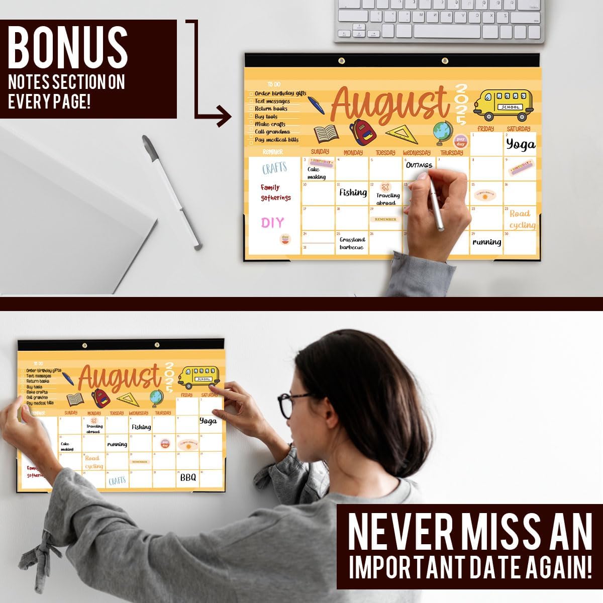 Large Doodle Teacher Desk Calendar 2025-2026 25-26 Teacher planner 17-Month 2025-2026 Desk Desktop Holiday Monthly classroom Calendar 2025 August 2025-December 2026 with Holiday Planner Stickers