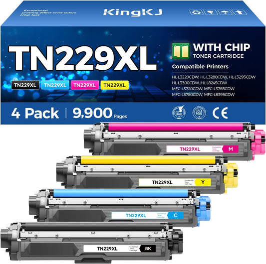 TN229XL Toner Cartridge Set 4-Pack Replacement for Brother TN-229XL TN229 XL Black MFC-L3720CDW MFC-L3780CDW HL-L3220CDW HL-L3280CDW HL-L3300CDW HL-L3295CDW L8245CDW MFC-L8395CDW L3765CDW Printer Ink