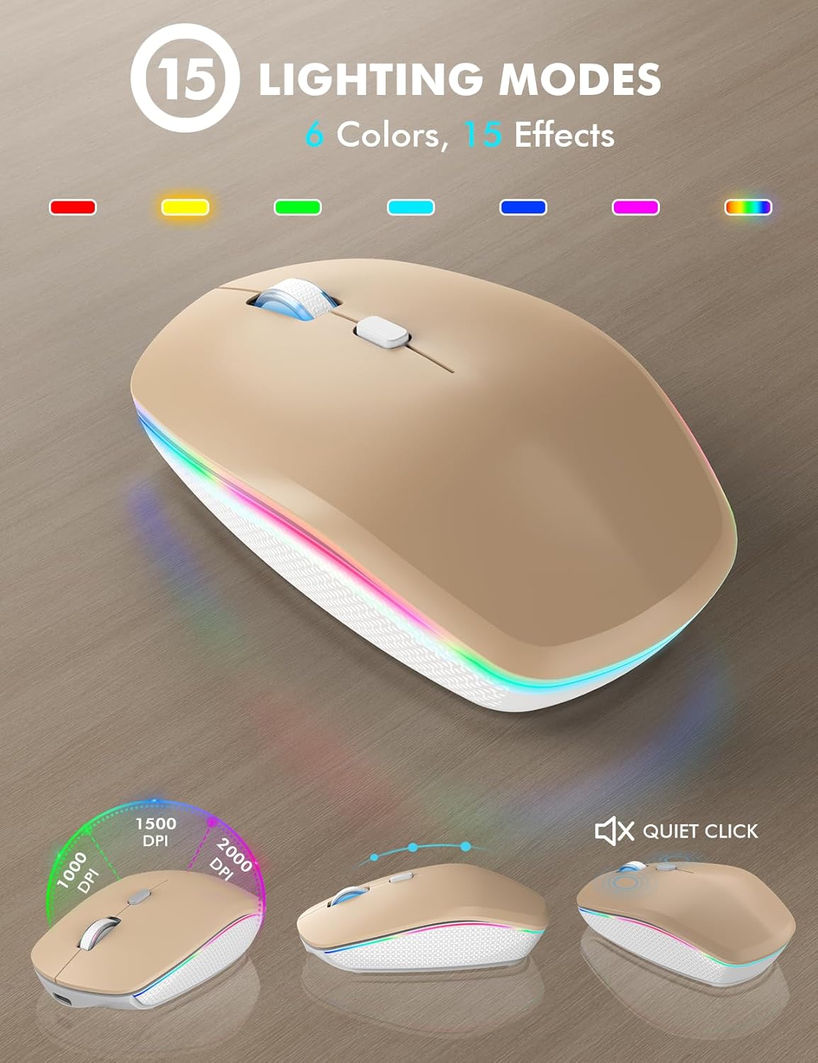 Wireless Keyboard and Mouse Combo - RGB Backlit, Rechargeable & Light Up Letters, Full-Size, Ergonomic Tilt Angle, Sleep Mode, 2.4GHz Quiet Keyboard Mouse for Mac, Windows, Laptop, PC