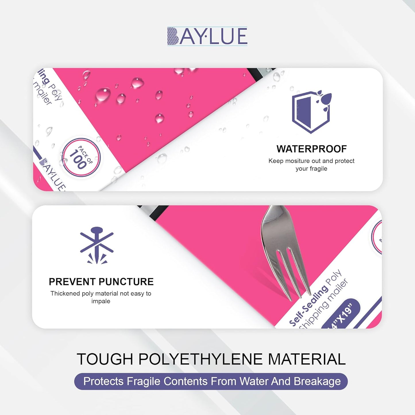 Hot pink Large Poly Mailers 19x24 Inch | Strong Adhesive Self-Seal Mailer Bags | Tear, Tamper, Water Resistant Shipping Envelopes Thick Strong polymailer Bags XL Clothing Shipping Bags | 100 Pcs Bulk