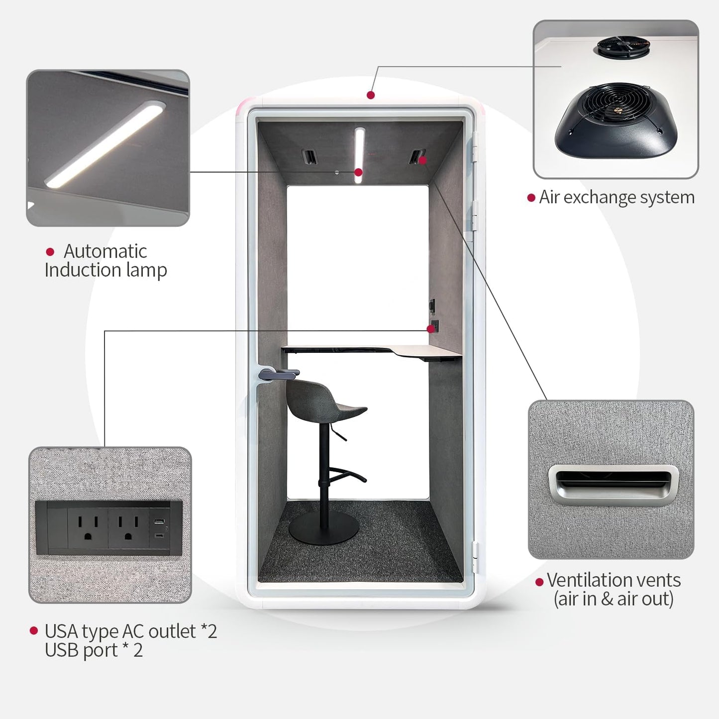 Soundproof Office Pod Booth, Quiet Meeting Pod with Acoustic Panels, Portable Modular Pod, Privacy Booth for Private Phone Calling, Single Person Workspace with Sound Isolation H92in W43in D40in